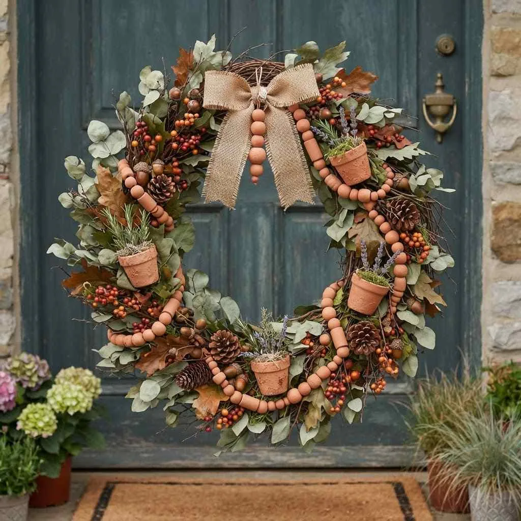 14 Terracotta Fall Decor Ideas to Warm Up Your Home This Season 9 8. Terracotta Wreath Accents