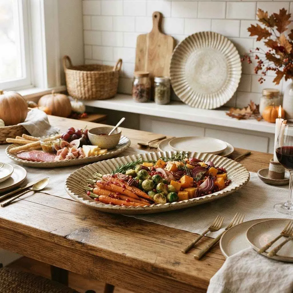 14 Stoneware Fall Decor Ideas to Cozy Up Your Home 6 Textured Stoneware Serving Platters