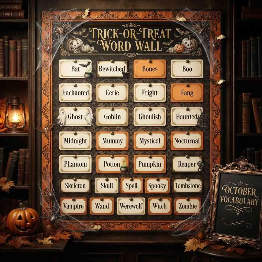 15 Halloween Classroom Decor Ideas That'll Make Your Room the Talk of the School! 13 Trick-or-Treat Word Wall