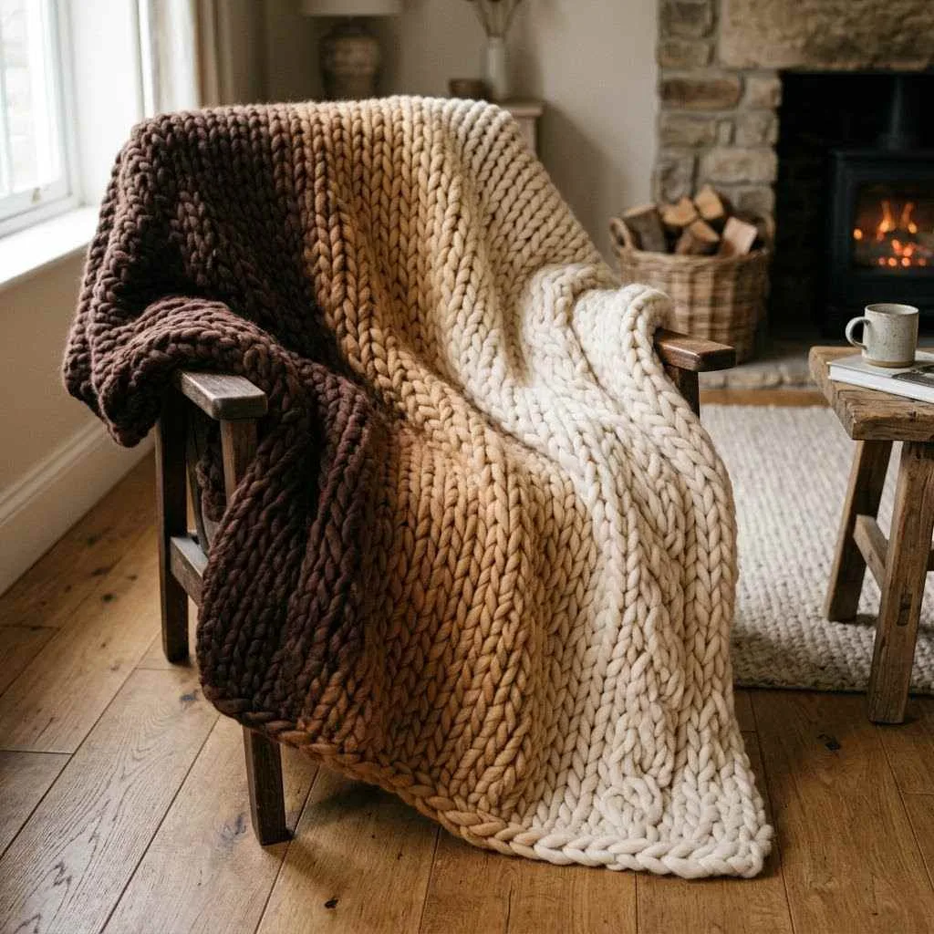 15 Chunky Knit Fall Throw Ideas to Cozy Up Your Home This Season 8 7. Two-Tone Ombre Chunky Blanket