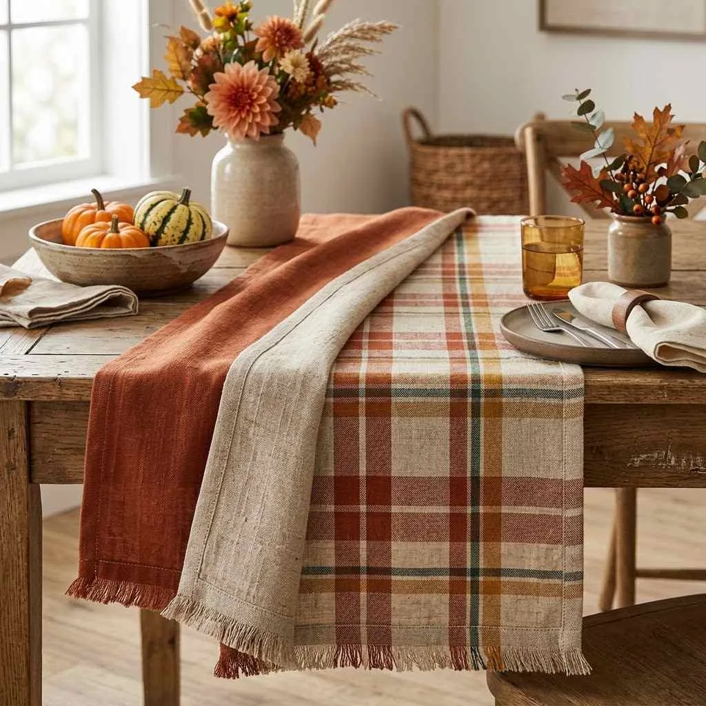 15 Beautiful Linen Table Runner Ideas to Transform Your Fall Table 12 Two-Tone Reversible Linen Runner