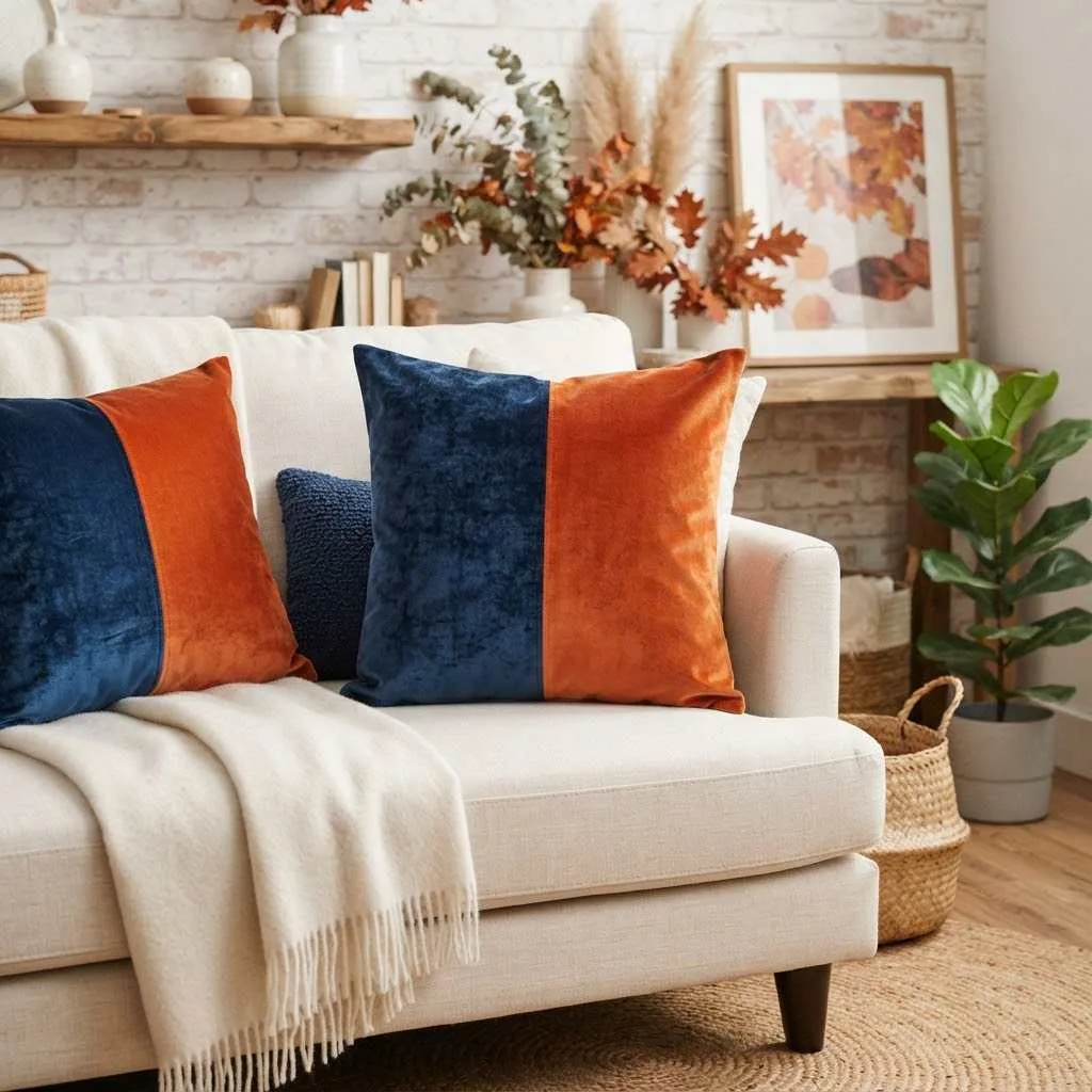 14 Velvet Pillow Fall Decor Ideas to Cozy Up Your Home 13 12. Two-Tone Velvet Color Block