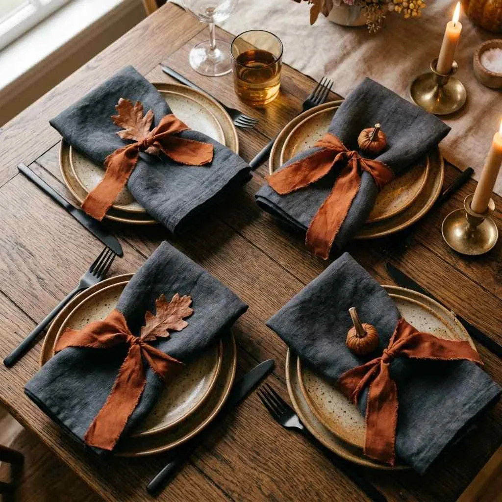 14 Halloween-Thanksgiving Table Decor Ideas You'll Absolutely Love 14 13. Two-Toned Napkin and Ribbon Pairing