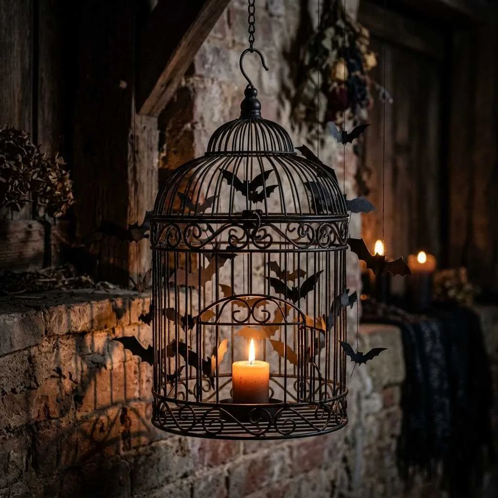 14 Halloween Lantern Ideas to Light Up Your Spooky Season 13 Vampire Bat Cage Lanterns