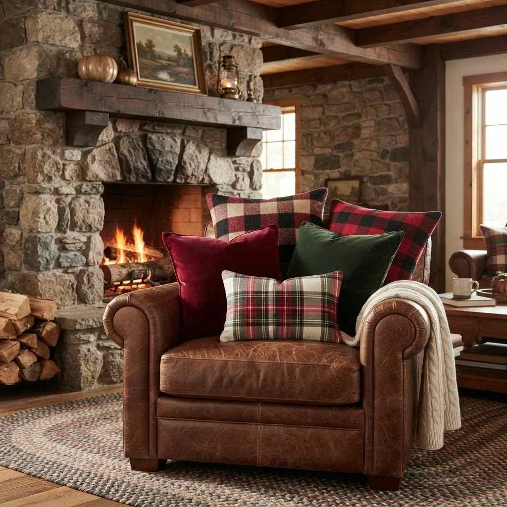 14 Velvet Pillow Fall Decor Ideas to Cozy Up Your Home 9 8. Velvet and Plaid Mix