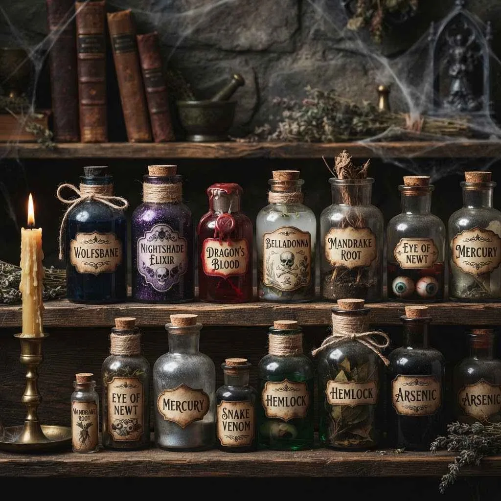 14 Gothic Halloween Decor Ideas to Transform Your Home This October 11 10. Vintage Apothecary Bottles