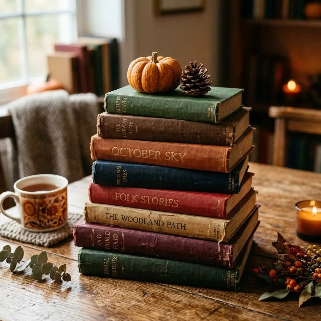 15 Fall Console Table Decor Ideas That'll Make Your Entryway Feel Like a Cozy Autumn Hug 5 4. Vintage Books Stacked with Seasonal Accents