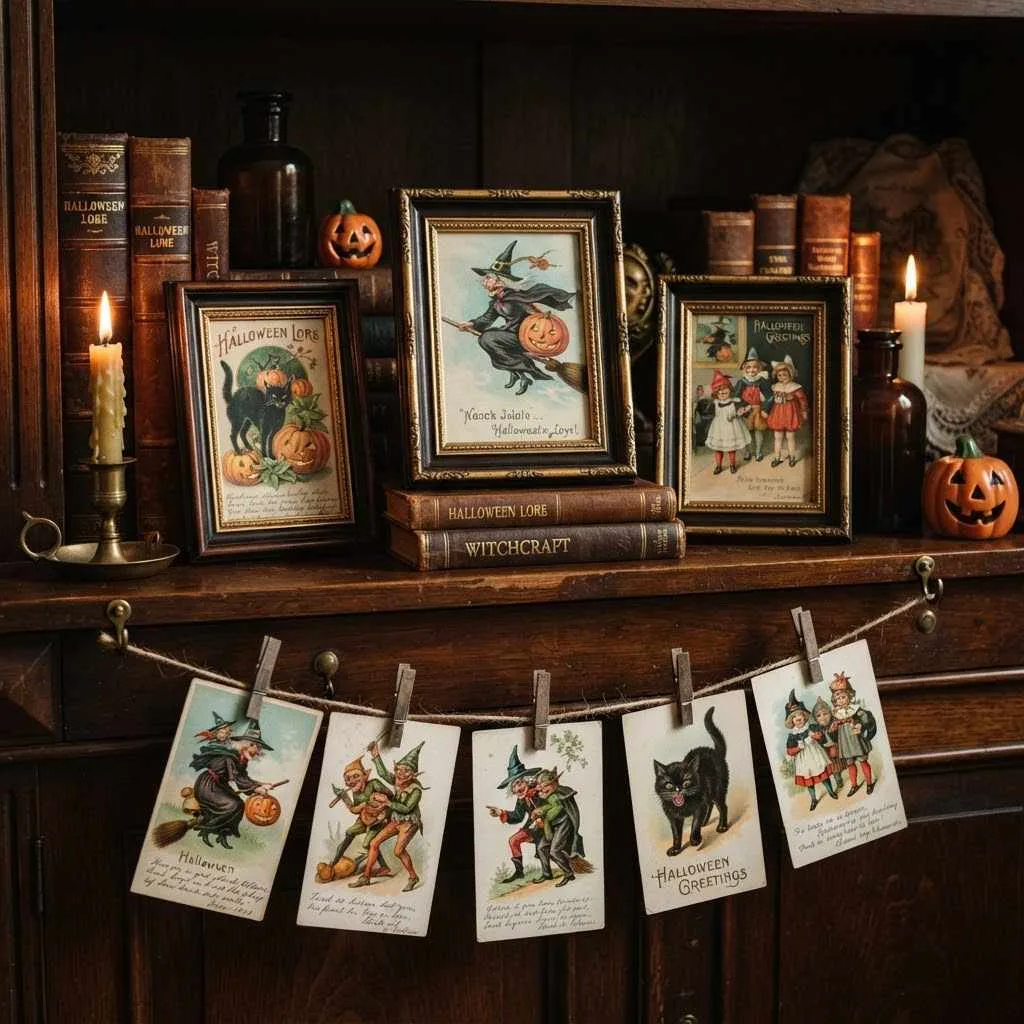 Vintage Halloween Postcards Display