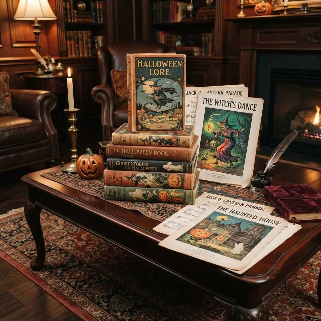 15 Vintage Halloween Decor Ideas to Bring Old-World Charm to Your Spooky Season 15 Vintage Halloween Books and Sheet Music