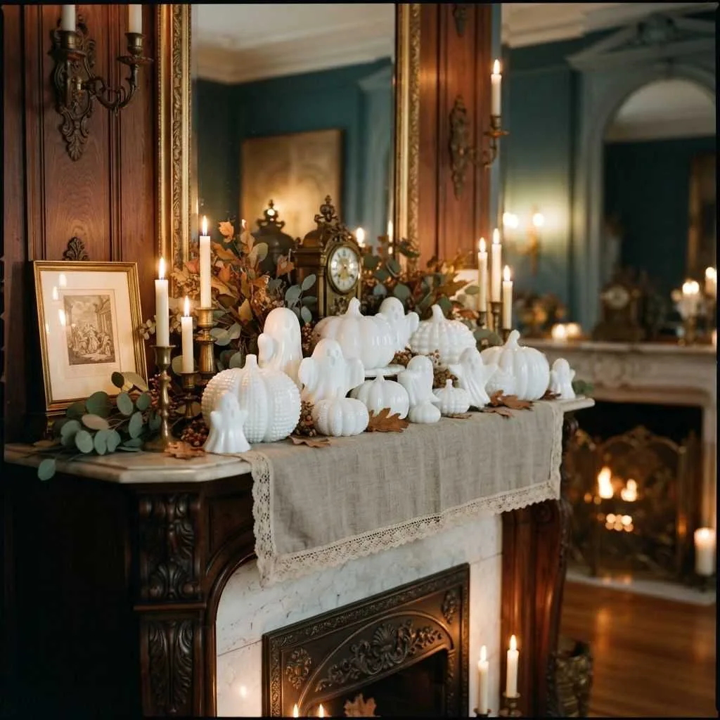 15 Vintage Halloween Decor Ideas to Bring Old-World Charm to Your Spooky Season 9 Milk Glass Pumpkins and Ghosts