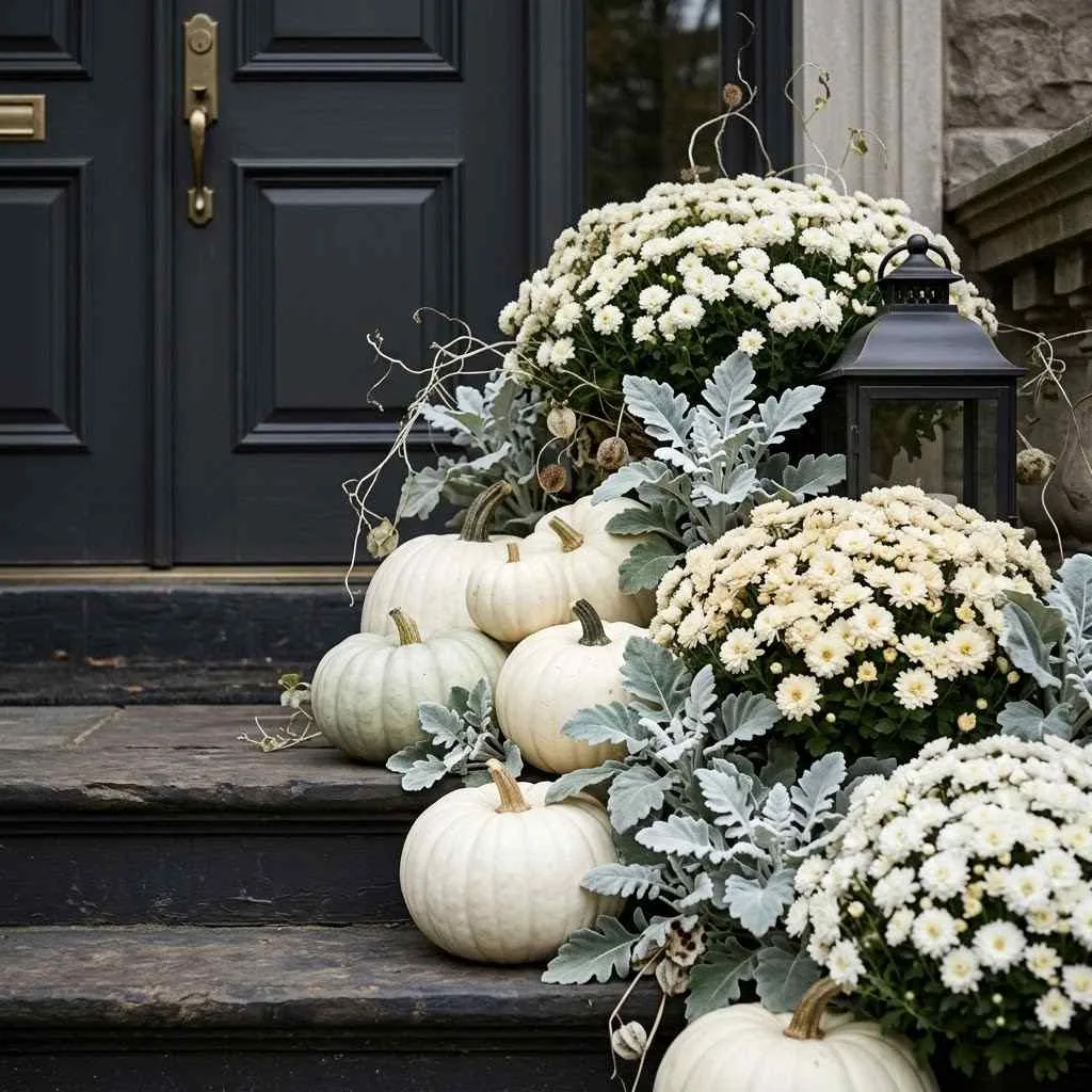 15 Fall Planter Ideas to Cozy Up Your Porch This Season 10 White Pumpkin Elegance