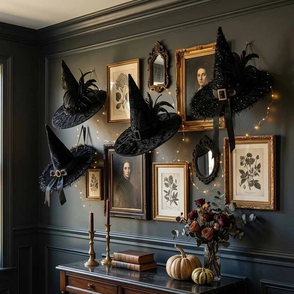 15 Halloween Dorm Room Decor Ideas That'll Make Your Room the Spookiest Spot on Campus 14 Witch Hat Wall Display
