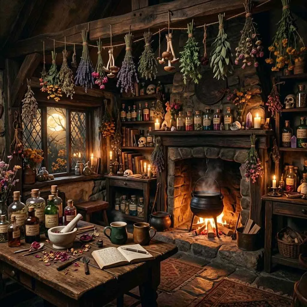 15 Dark Romantic Halloween Aesthetic Ideas 4 3. Witch's Cottage Love Story