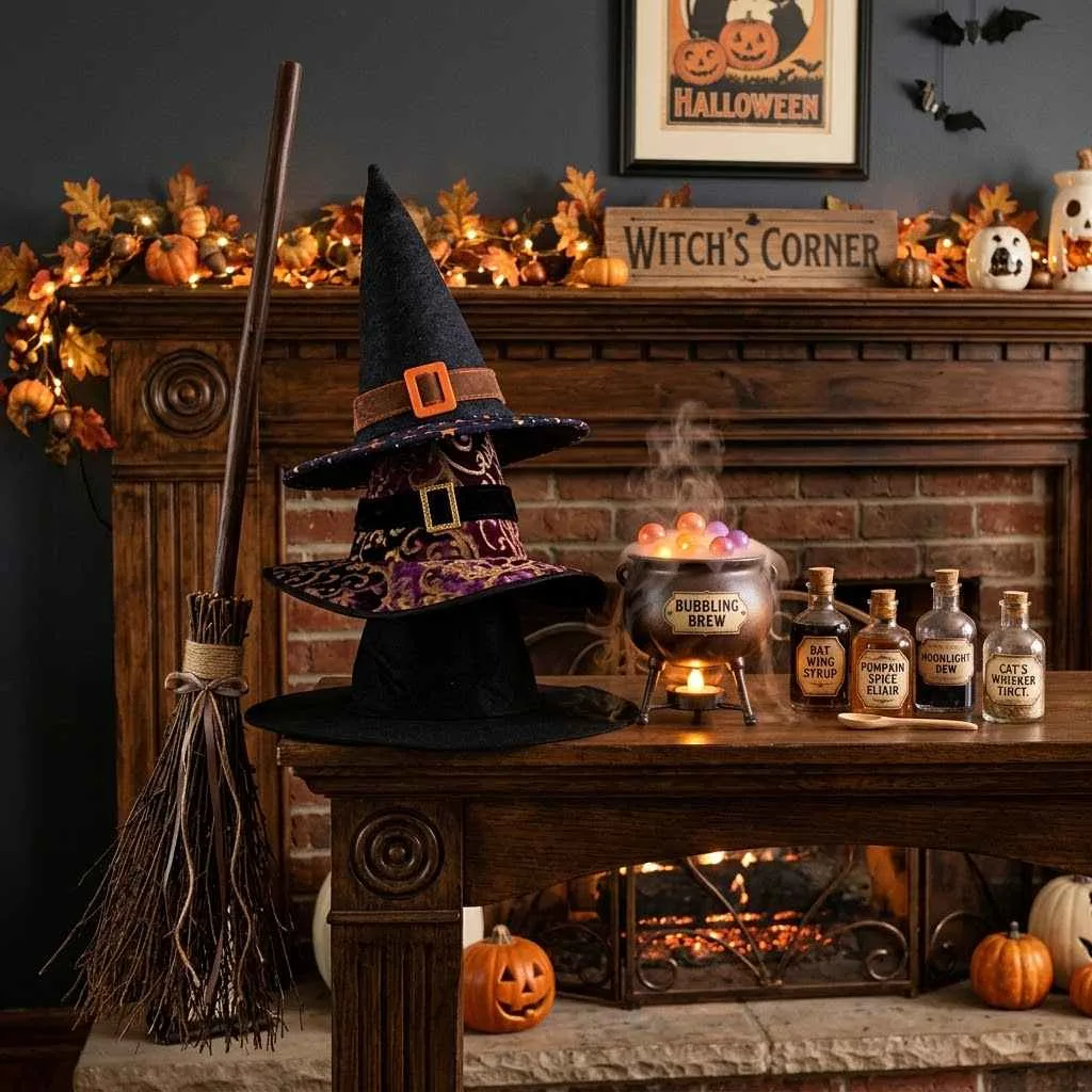 Witch's Hat and Broom Accent