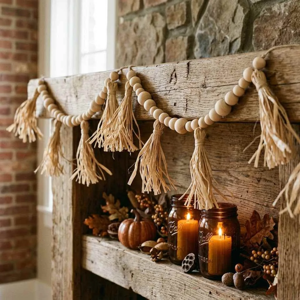 15 Wood Bead Garland Fall Ideas You'll Love 12 Wooden Bead and Raffia Garland
