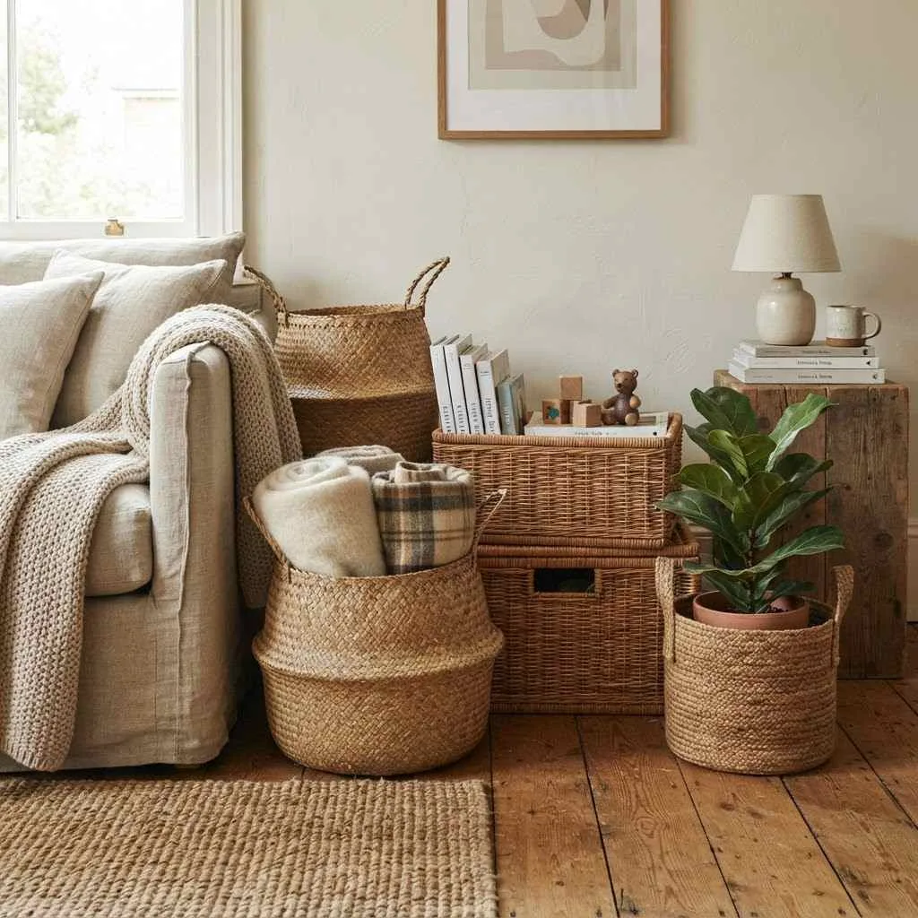 15 Fun Haus Decor Ideas to Transform Your Space 15 Woven Basket Storage compressed