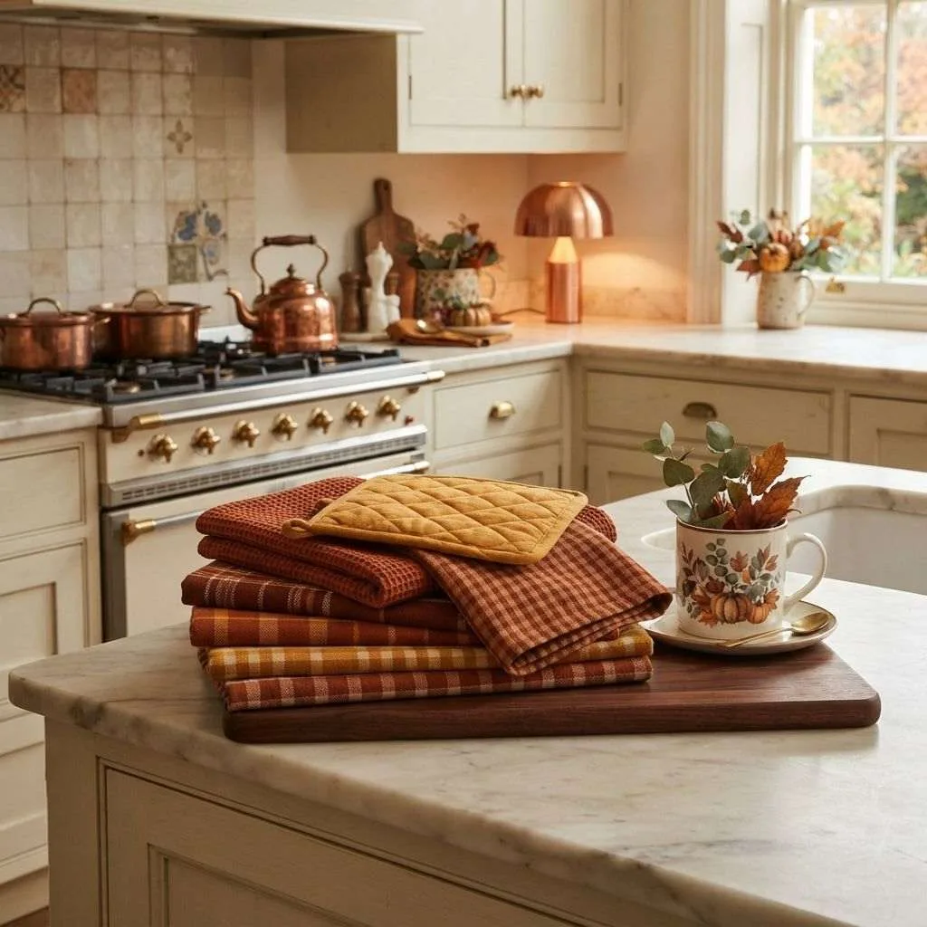 15 Fall Kitchen Decor Ideas That Bring Cozy Autumn Vibes Home 2 Layer in Warm Spice-Toned Textiles