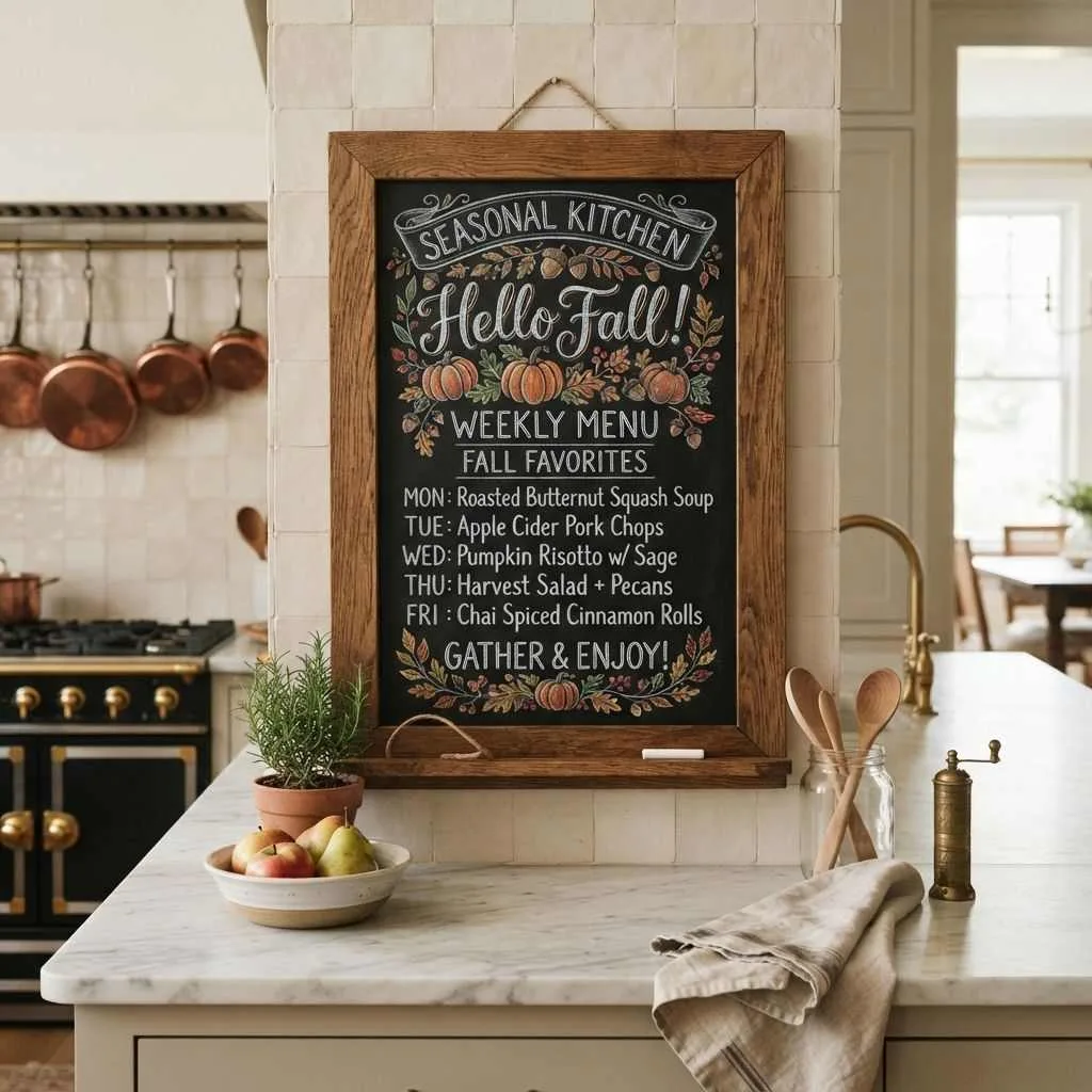 15 Fall Kitchen Decor Ideas That Bring Cozy Autumn Vibes Home 15 Add a Chalkboard Menu or Message Board
