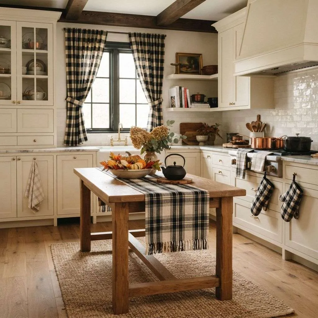 15 Fall Kitchen Decor Ideas That Bring Cozy Autumn Vibes Home 8 Incorporate Plaid and Buffalo Check Patterns